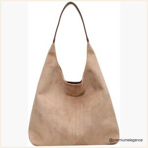 Faux Suede Hobo Tote Bag - Slouchy Shoulder Office Handbag
